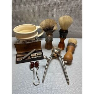 Vintage Barbershop Set Shaving Mug Brushes Manual Clippers Safety Razor Lot